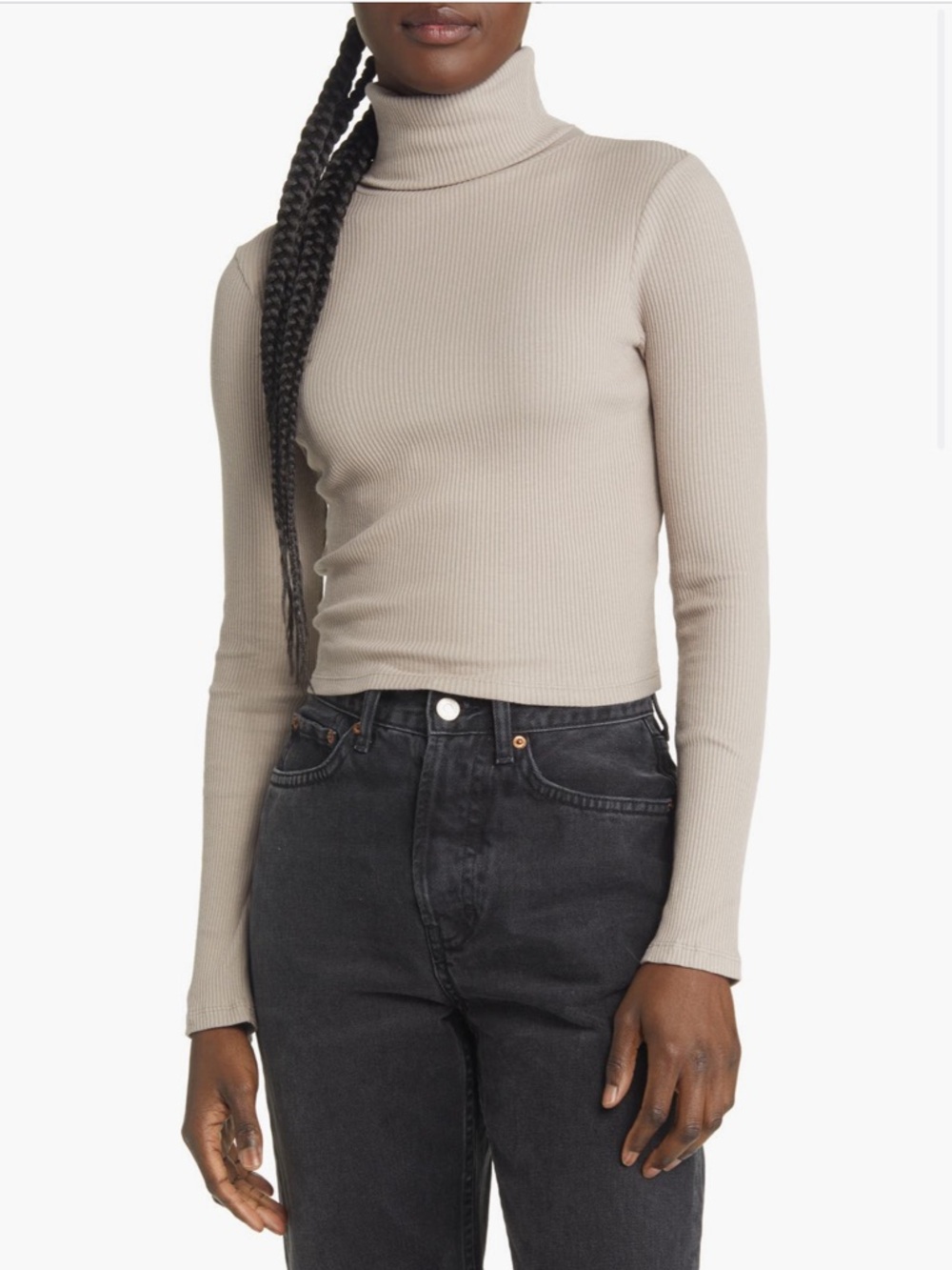 Topshop Taupe Ribbed Turtleneck Long Sleeve Top